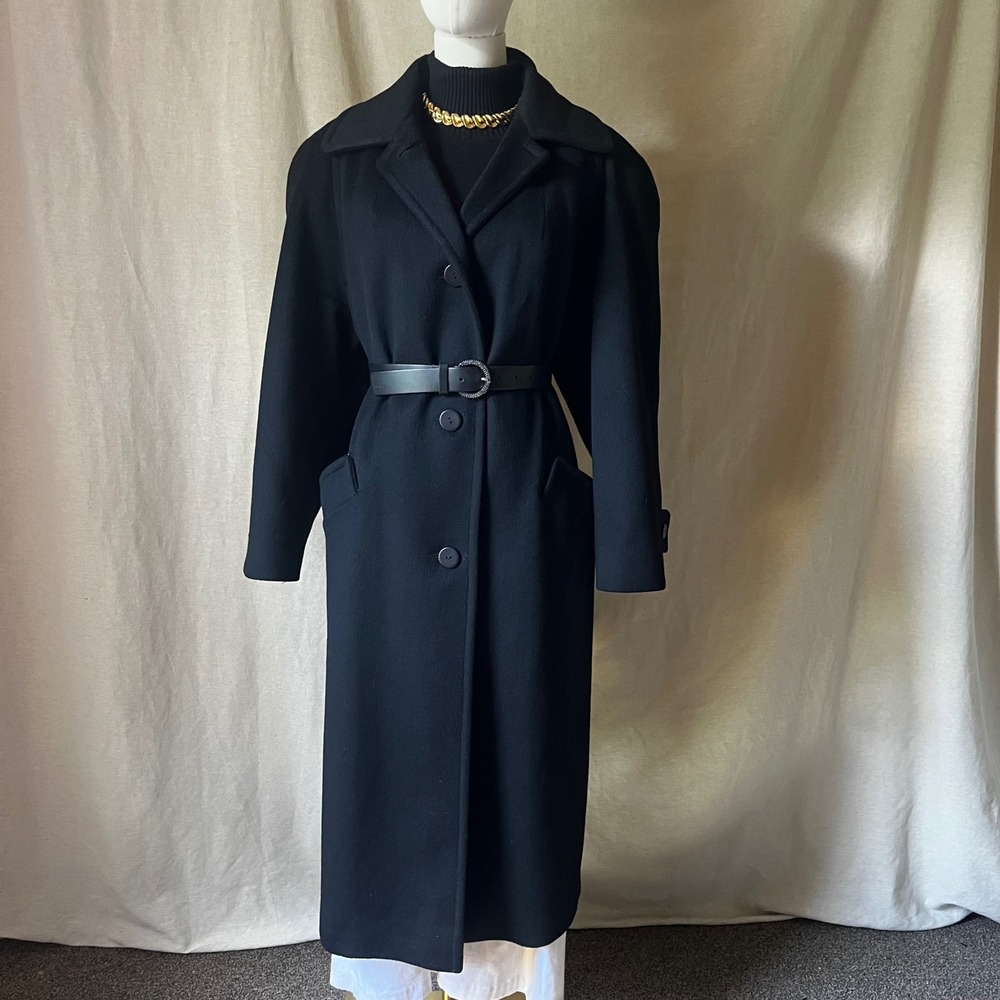Alorna by Forstmann 100% Wool Black Maxi Coat USA Womens XL Vintage